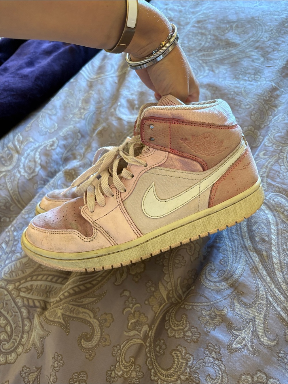 Women's Nike Air Jordans Pink and White Mid-Top